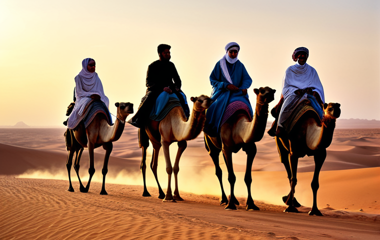 **

"A family-friendly scene of tourists riding camels through the Sahara desert at sunset, fully clothed in modest desert attire, appropriate content, safe for work, perfect anatomy, natural proportions, dramatic lighting, travel photography, high quality, professional."

**